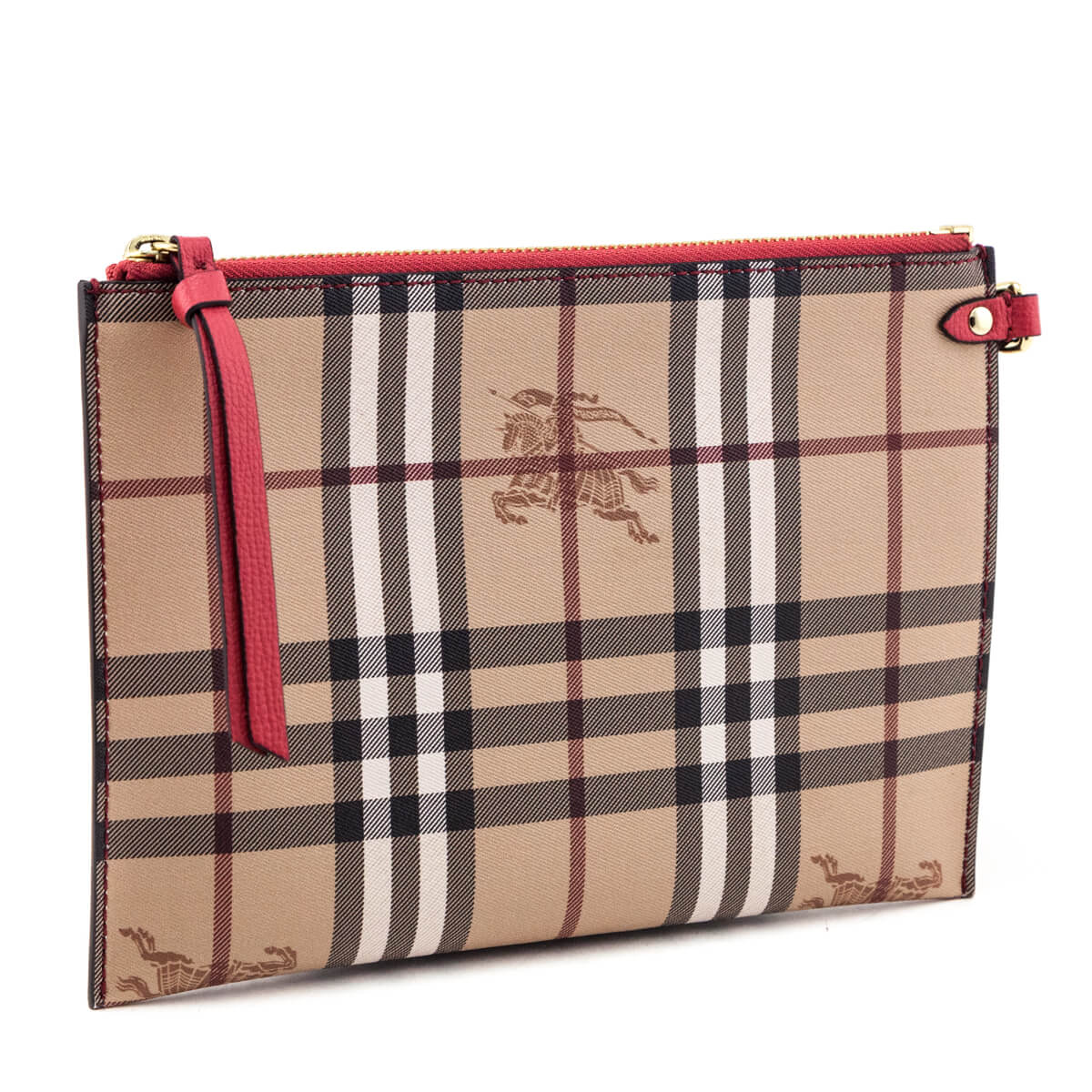 Burberry Haymarket Check Red Calfskin Pouch - Love that Bag etc - Preowned Authentic Designer Handbags & Preloved Fashions