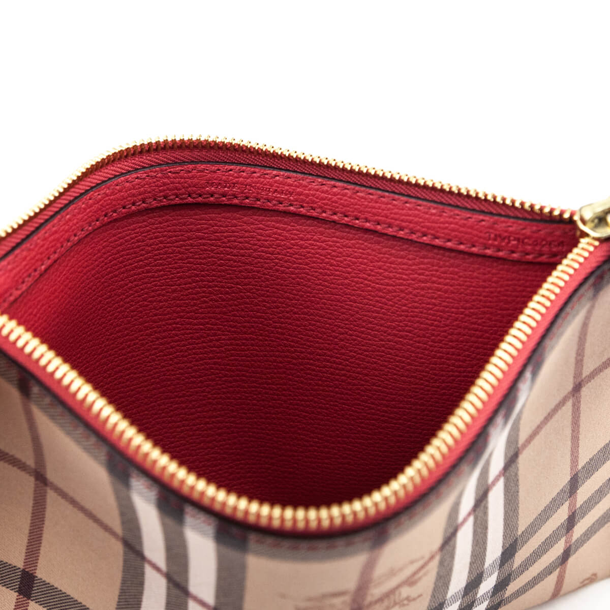 Burberry Haymarket Check Red Calfskin Pouch - Love that Bag etc - Preowned Authentic Designer Handbags & Preloved Fashions
