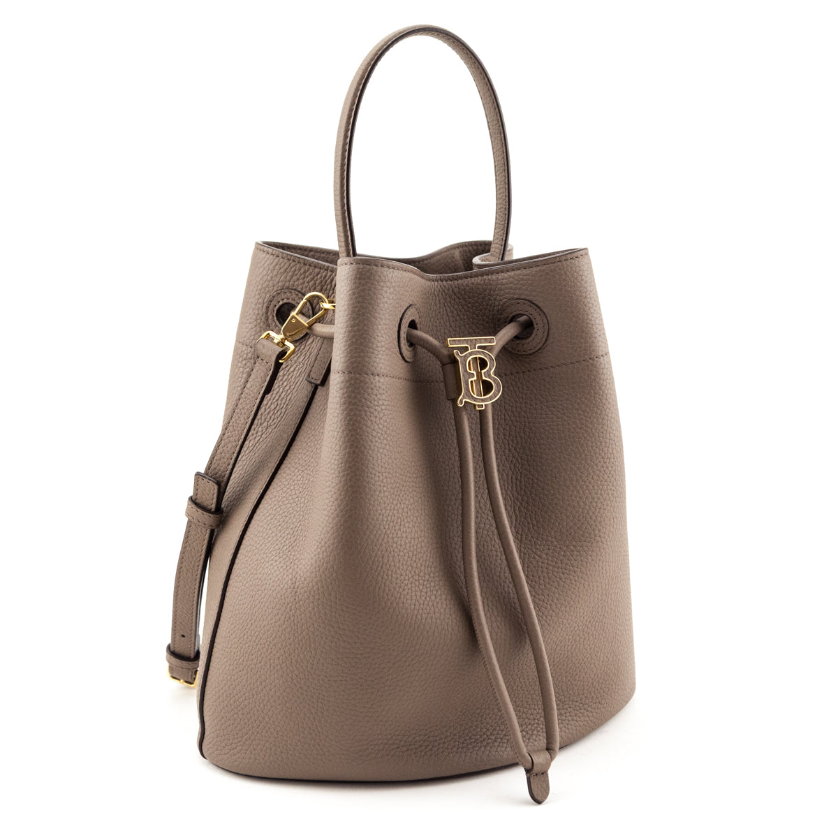 Burberry Light Saddle Brown Grainy Calfskin Small TB Drawstring Bucket - Love that Bag etc - Preowned Authentic Designer Handbags & Preloved Fashions
