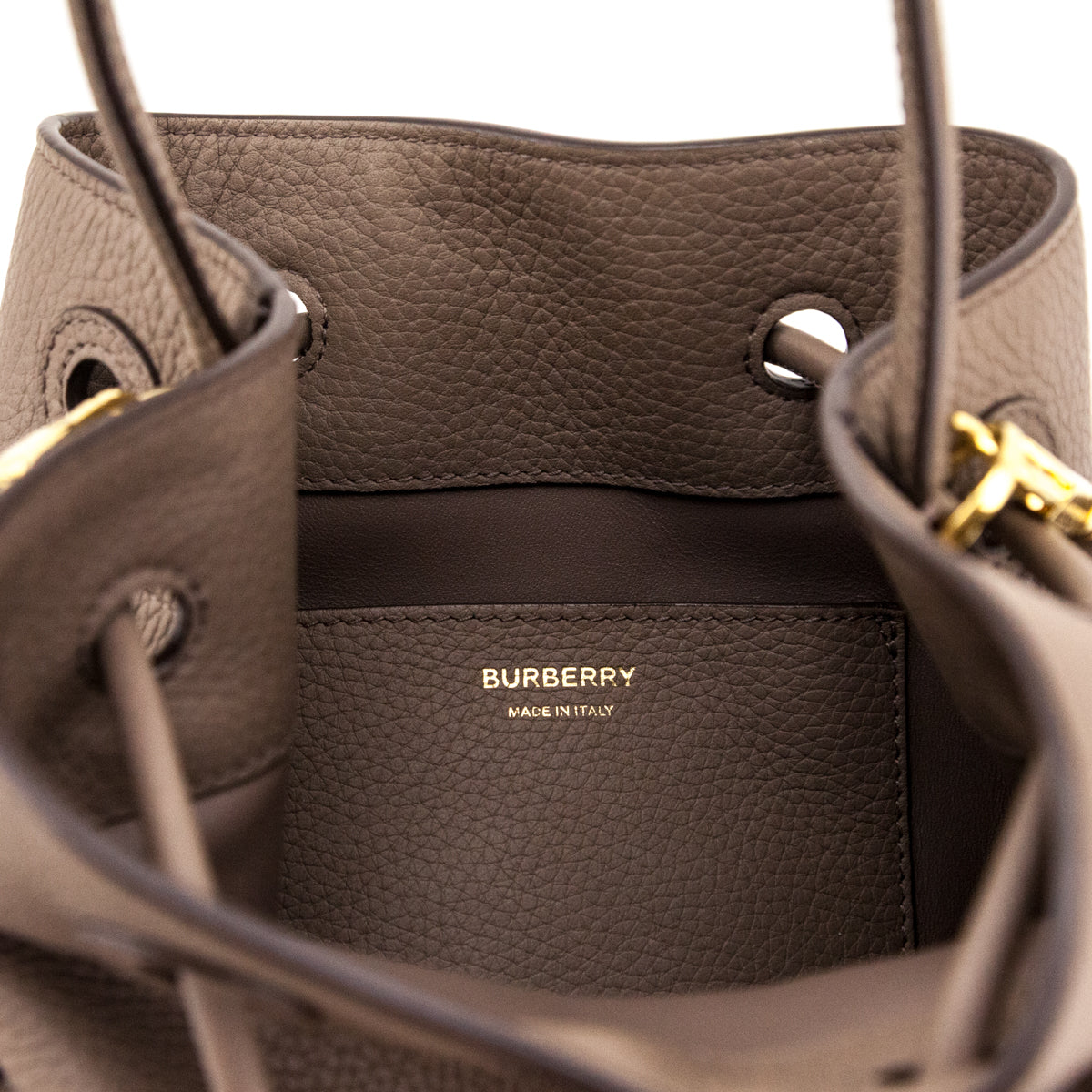 Burberry Light Saddle Brown Grainy Calfskin Small TB Drawstring Bucket - Love that Bag etc - Preowned Authentic Designer Handbags & Preloved Fashions