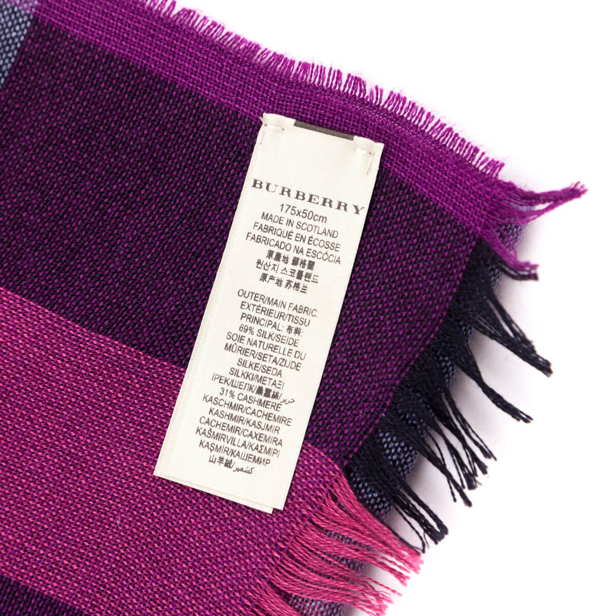 Burberry Magenta Silk & Cashmere Check Scarf - Love that Bag etc - Preowned Authentic Designer Handbags & Preloved Fashions