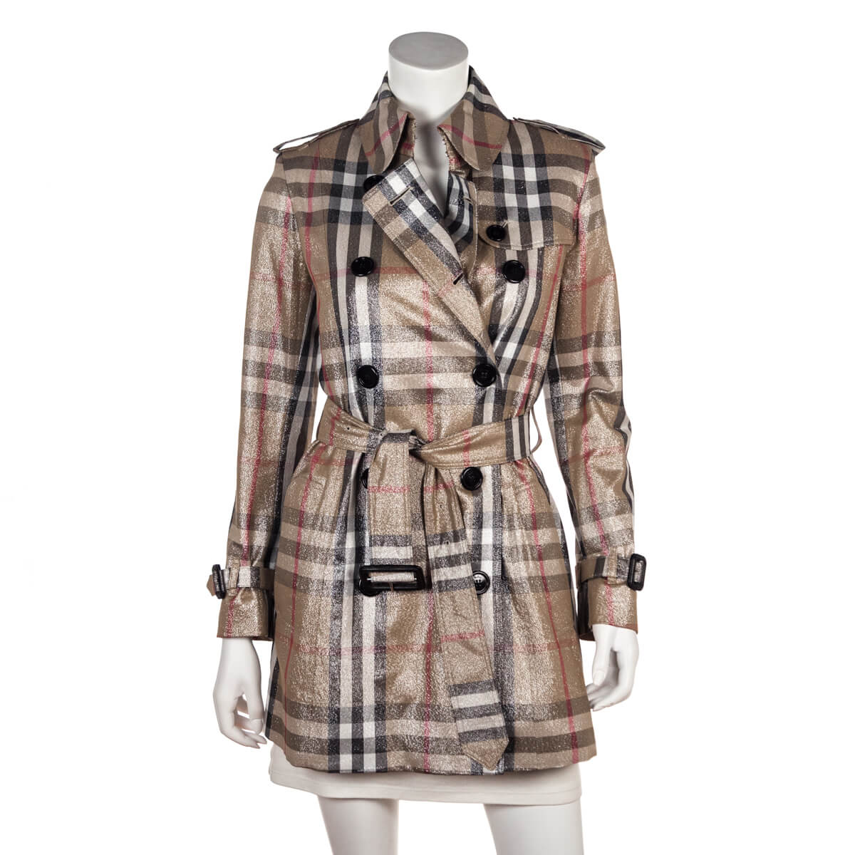 Burberry Metallic Check Trench Coat Size XS | UK 6 - Love that Bag etc - Preowned Authentic Designer Handbags & Preloved Fashions