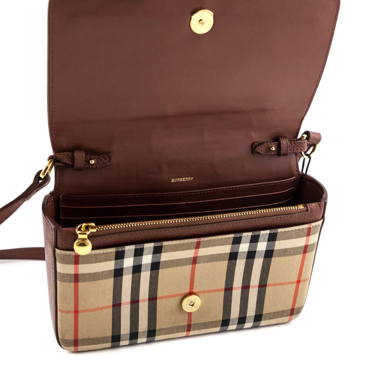 Burberry Tan Grainy Leather & Vintage Check Hampshire Crossbody Bag - Love that Bag etc - Preowned Authentic Designer Handbags & Preloved Fashions