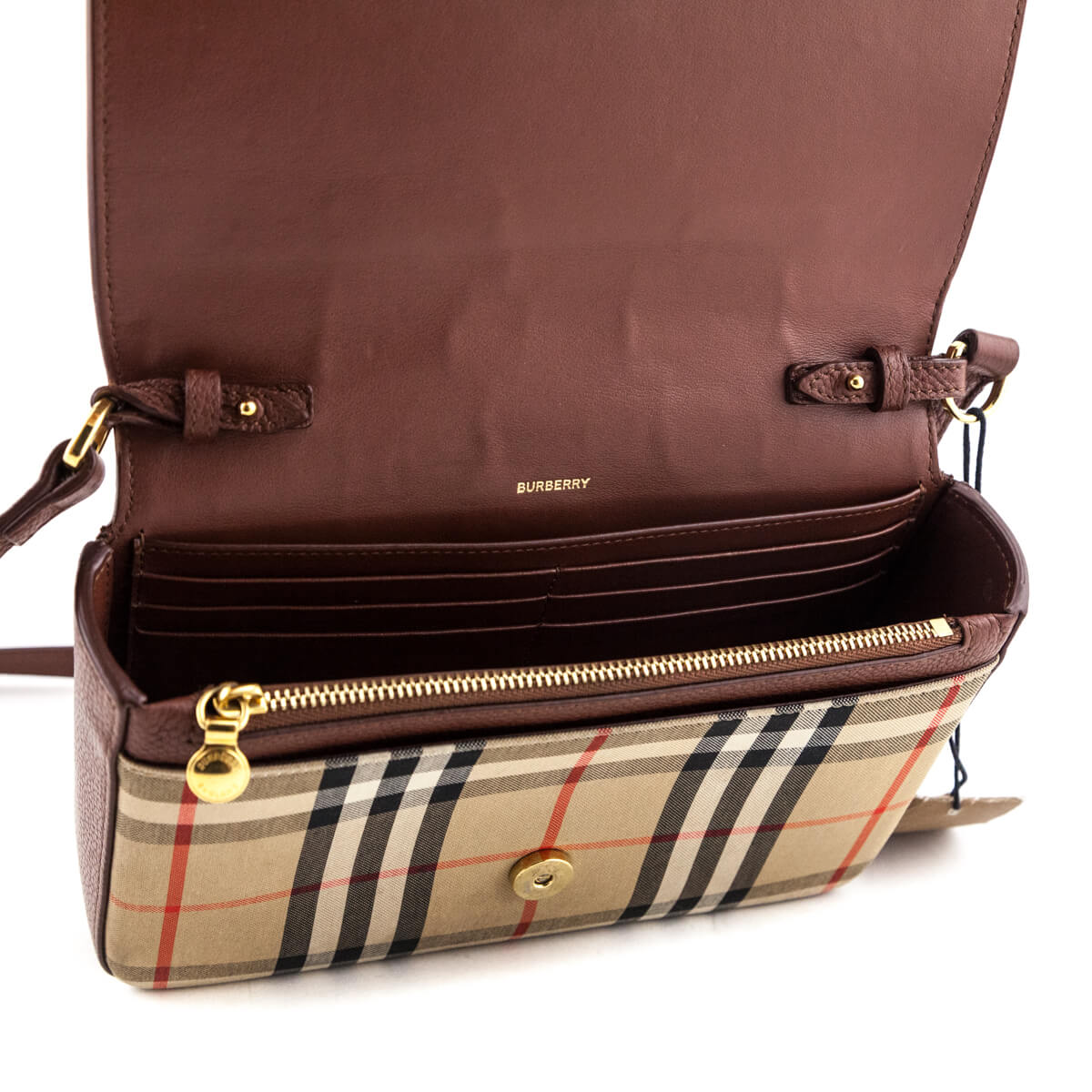 Burberry Tan Grainy Leather & Vintage Check Hampshire Crossbody Bag - Love that Bag etc - Preowned Authentic Designer Handbags & Preloved Fashions