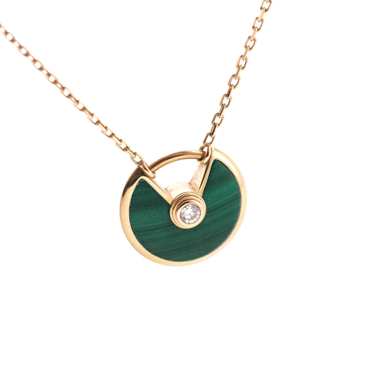 Cartier 18K Pink Gold Diamond Malachite XS Amulette de Cartier Pendant Necklace - Love that Bag etc - Preowned Authentic Designer Handbags & Preloved Fashions