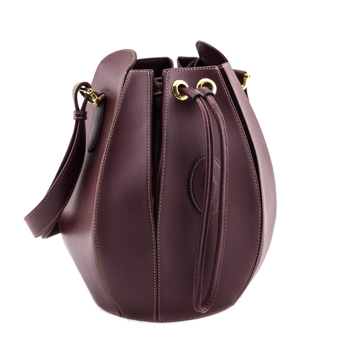 Cartier Burgundy Leather Vintage Must De Cartier Bucket Bag - Love that Bag etc - Preowned Authentic Designer Handbags & Preloved Fashions