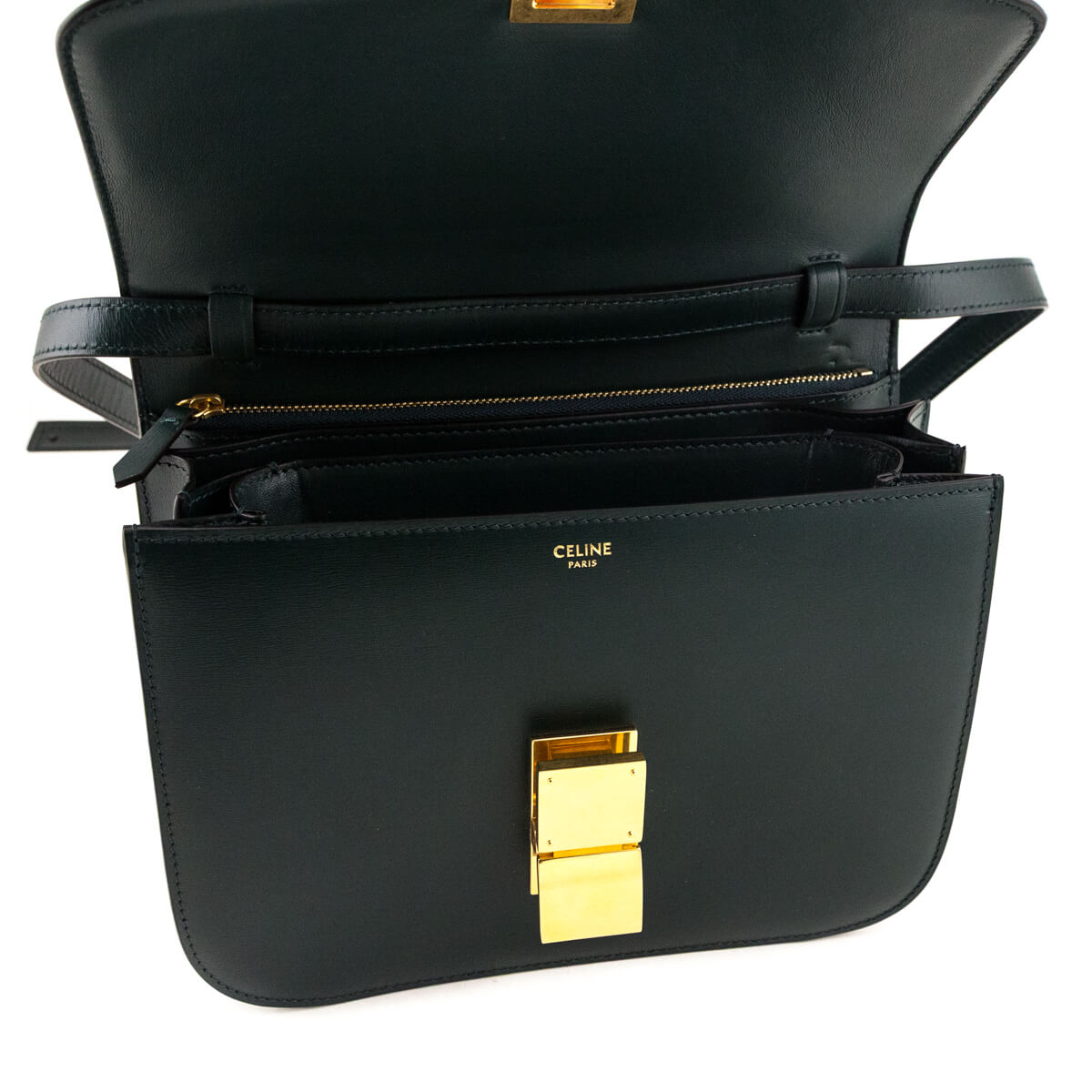 Celine Amazone Green Box Calfskin Medium Classic Box Flap - Love that Bag etc - Preowned Authentic Designer Handbags & Preloved Fashions