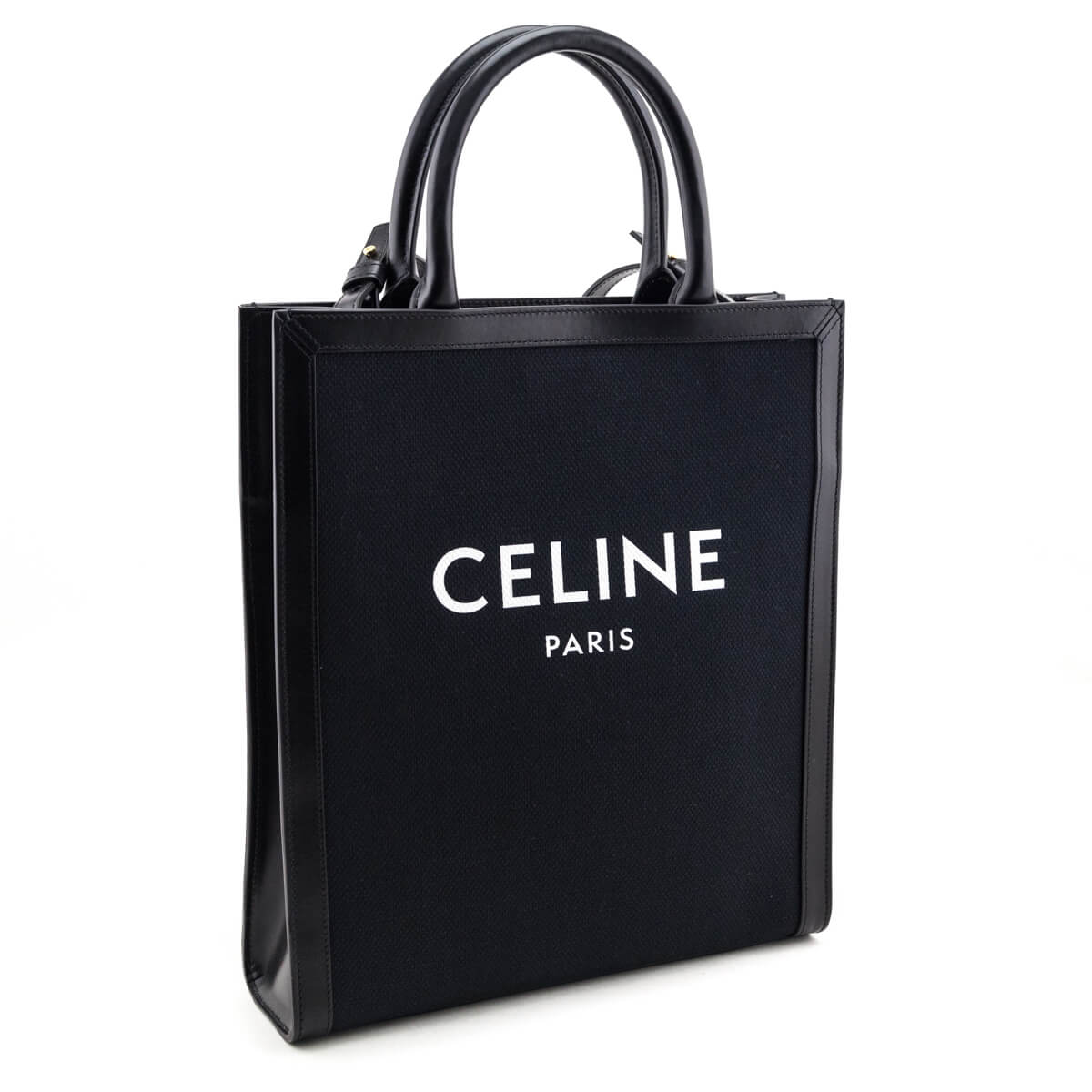 Celine Black Canvas & Calfskin Small Vertical Cabas Tote - Love that Bag etc - Preowned Authentic Designer Handbags & Preloved Fashions