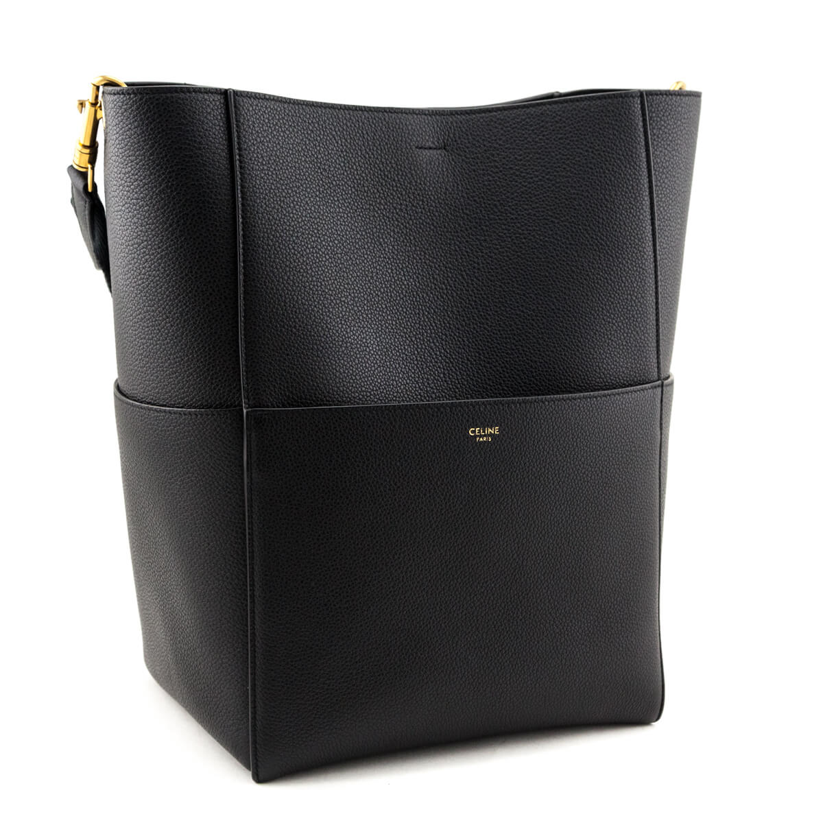 Celine Black Grained Calfskin Medium Sangle Bucket Bag - Love that Bag etc - Preowned Authentic Designer Handbags & Preloved Fashions