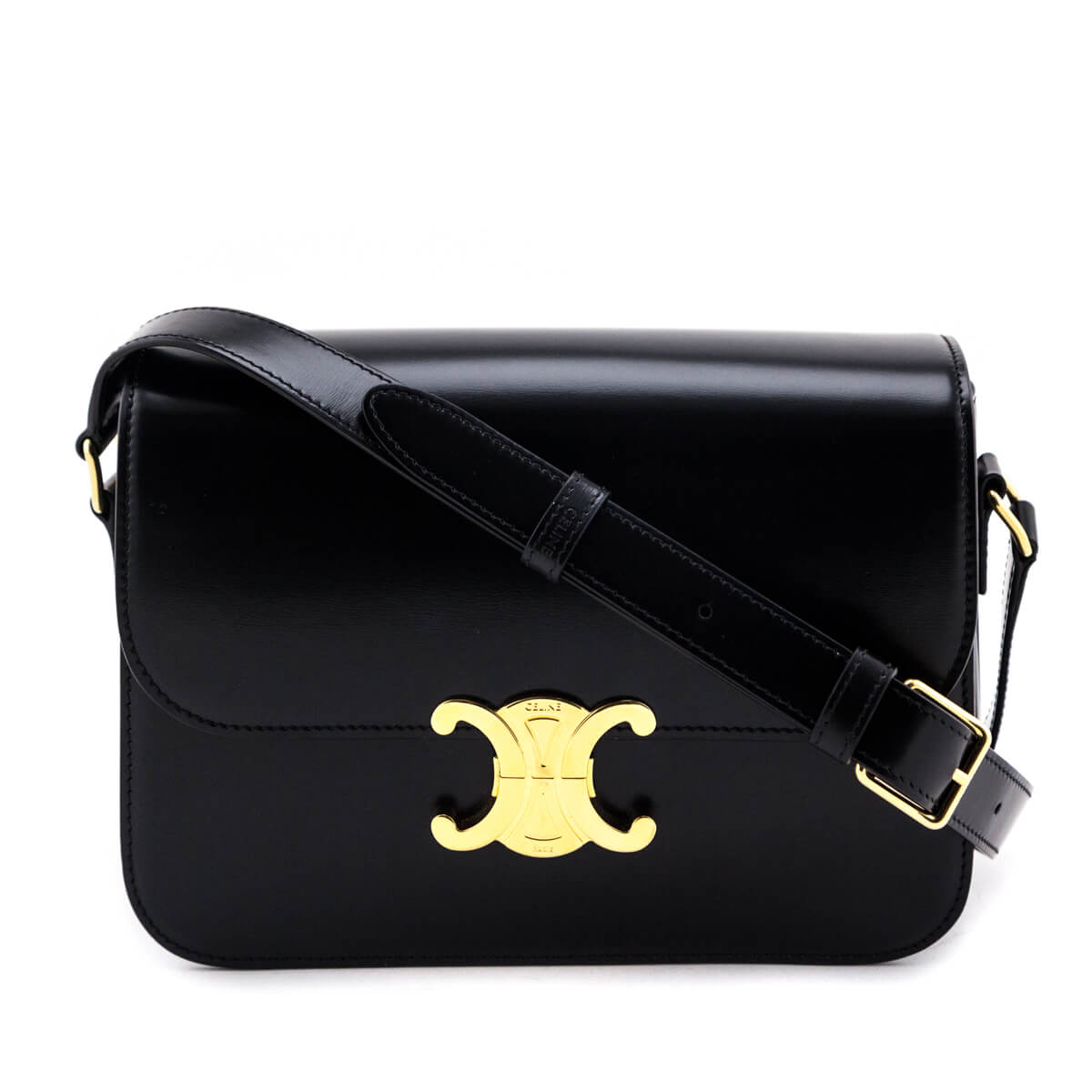 Celine Black Shiny Calfskin Medium Triomphe Bag - Love that Bag etc - Preowned Authentic Designer Handbags & Preloved Fashions