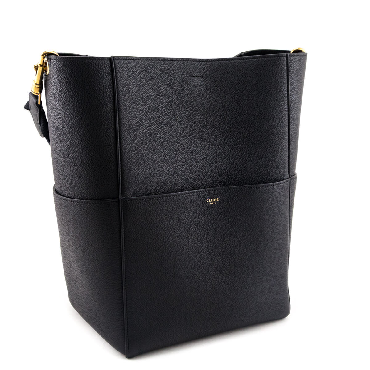 Celine Black Soft Grained Calfskin Sangle Bucket Bag