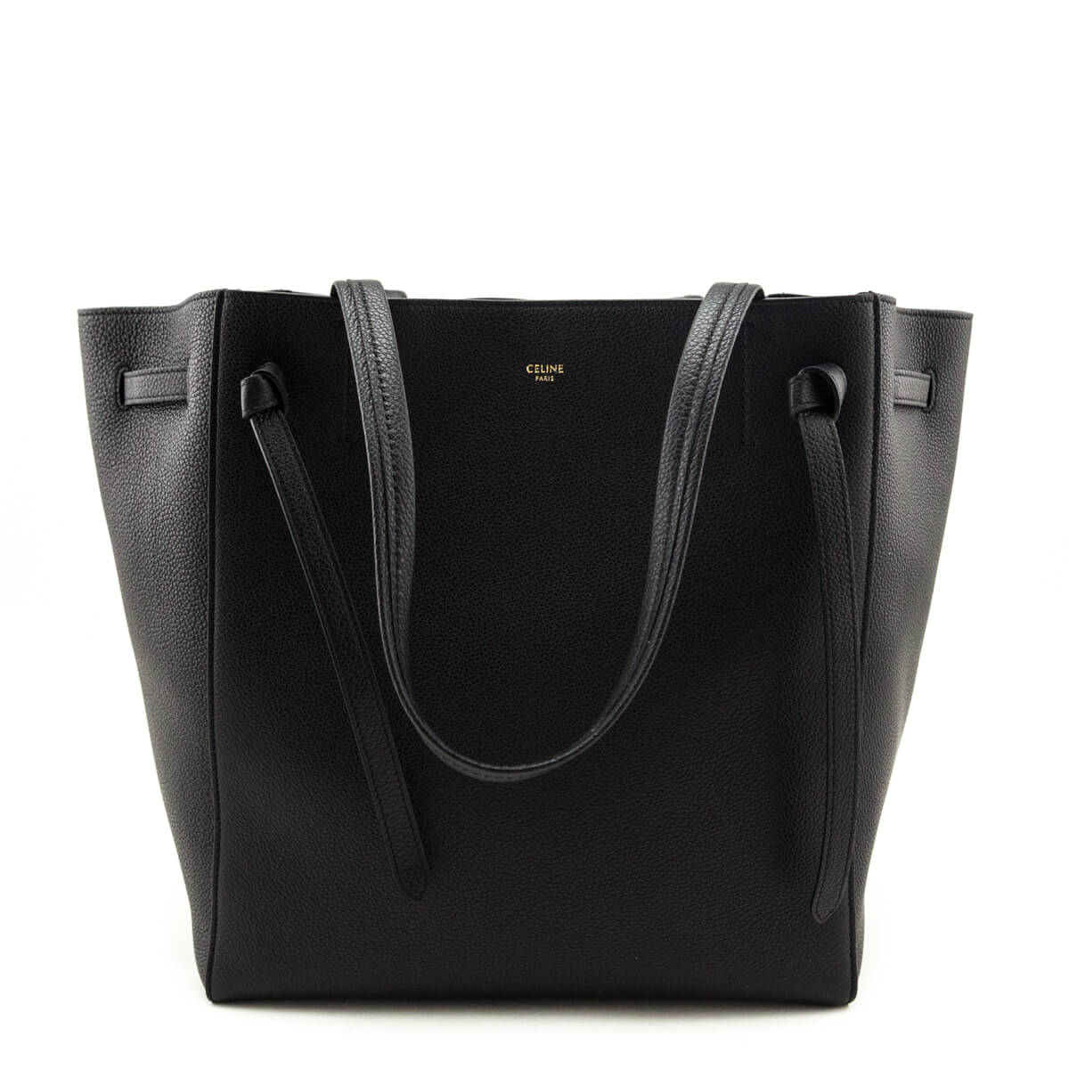 Celine Black Soft Grained Calfskin Small Belt Cabas Phantom Tote - Love that Bag etc - Preowned Authentic Designer Handbags & Preloved Fashions