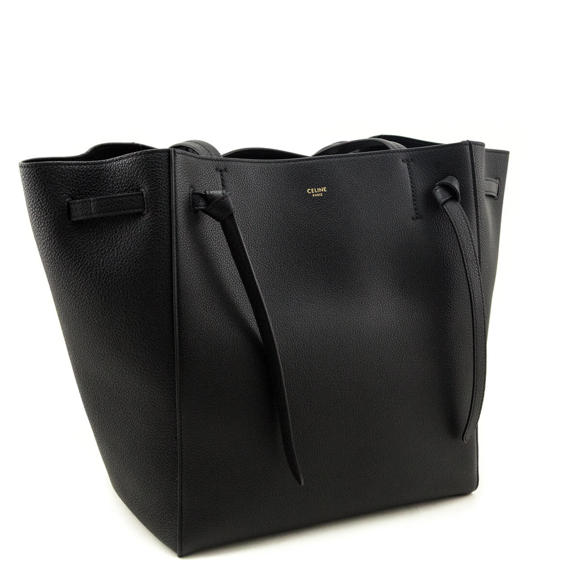 Celine Black Soft Grained Calfskin Small Belt Cabas Phantom Tote - Love that Bag etc - Preowned Authentic Designer Handbags & Preloved Fashions