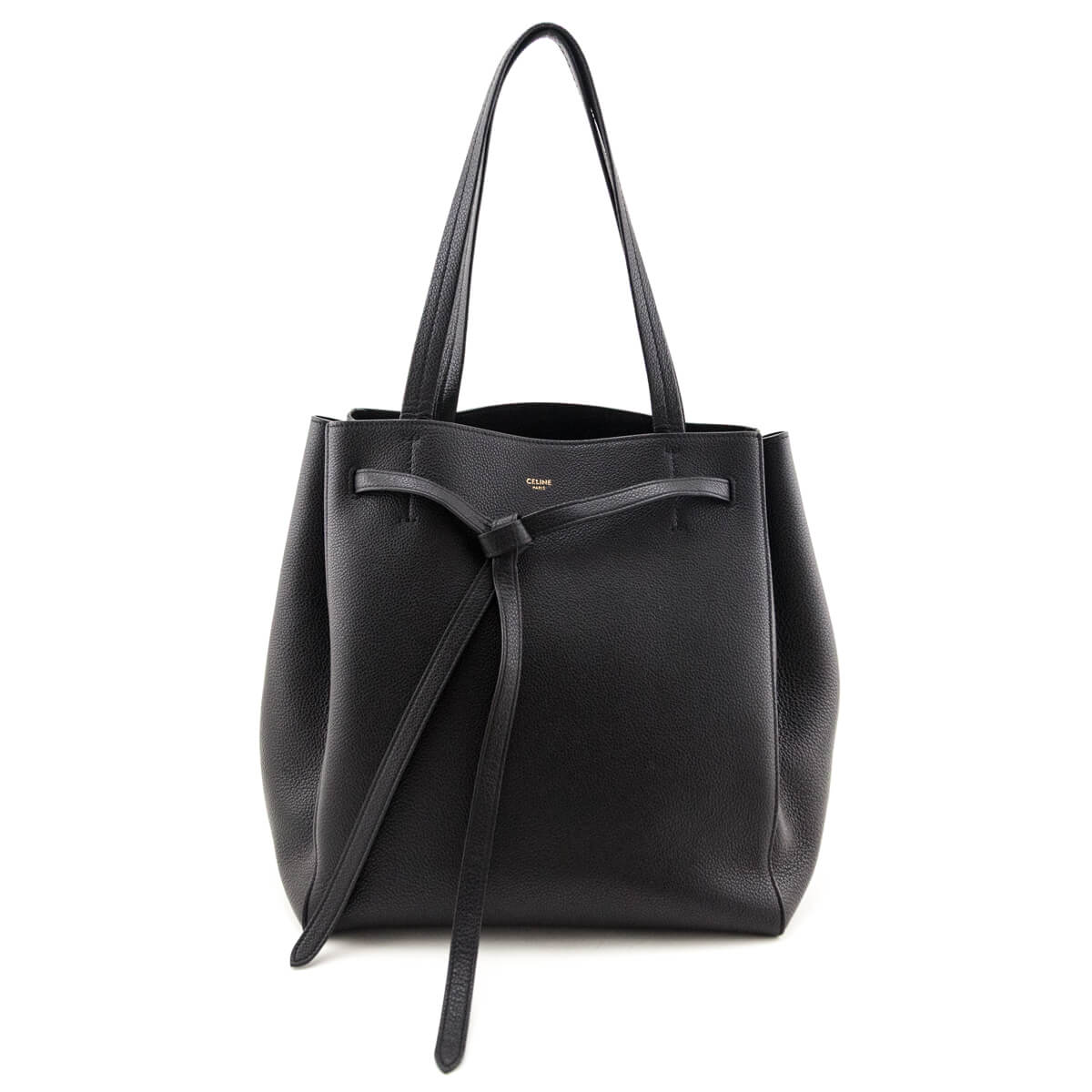 Celine Black Soft Grained Calfskin Small Belt Cabas Phantom Tote - Love that Bag etc - Preowned Authentic Designer Handbags & Preloved Fashions
