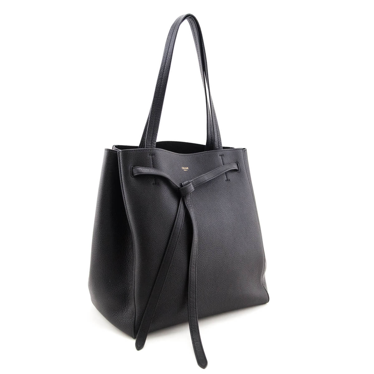 Celine Black Soft Grained Calfskin Small Belt Cabas Phantom Tote - Love that Bag etc - Preowned Authentic Designer Handbags & Preloved Fashions