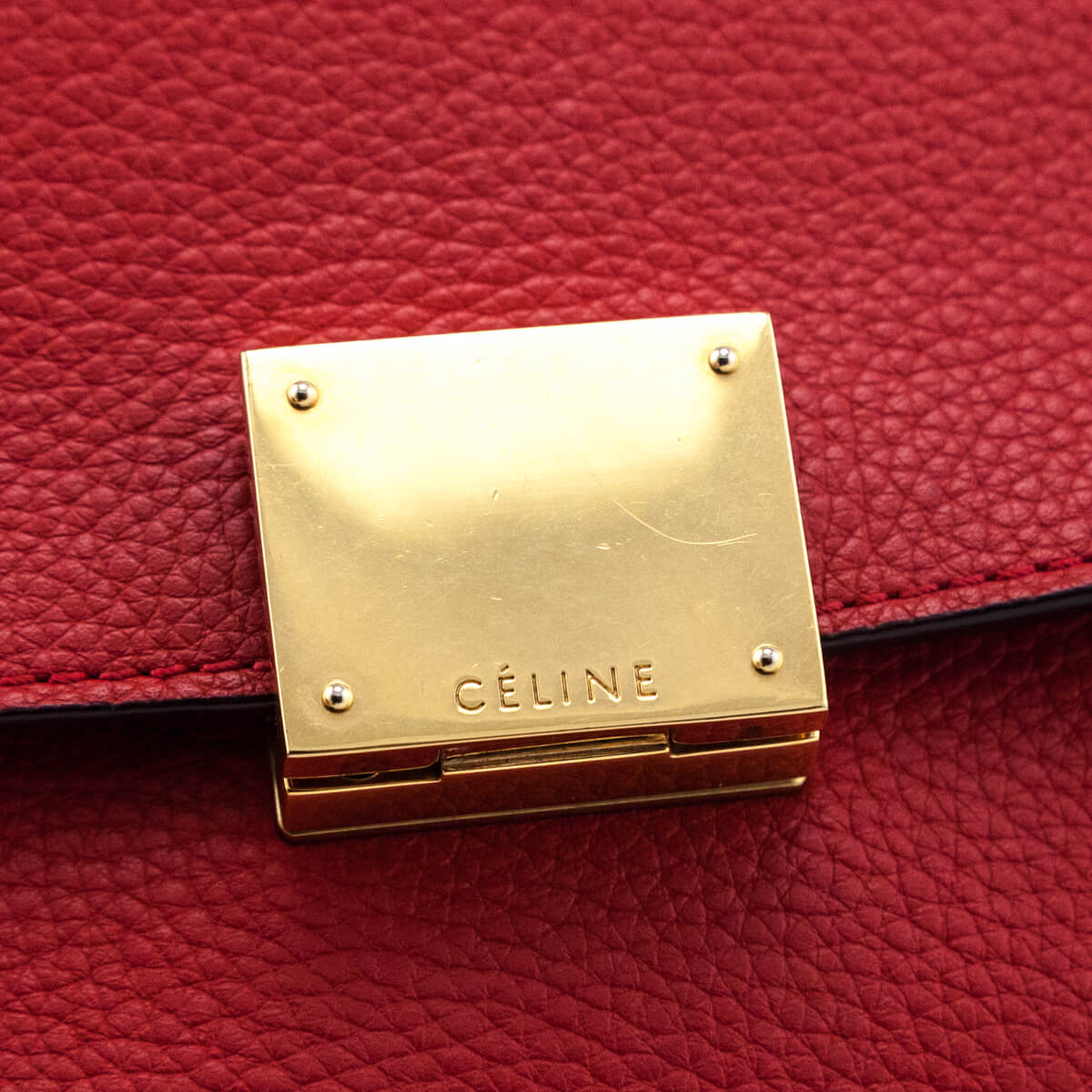 Celine Coquelicot Drummed Calfskin & Suede Medium Trapeze Satchel - Love that Bag etc - Preowned Authentic Designer Handbags & Preloved Fashions