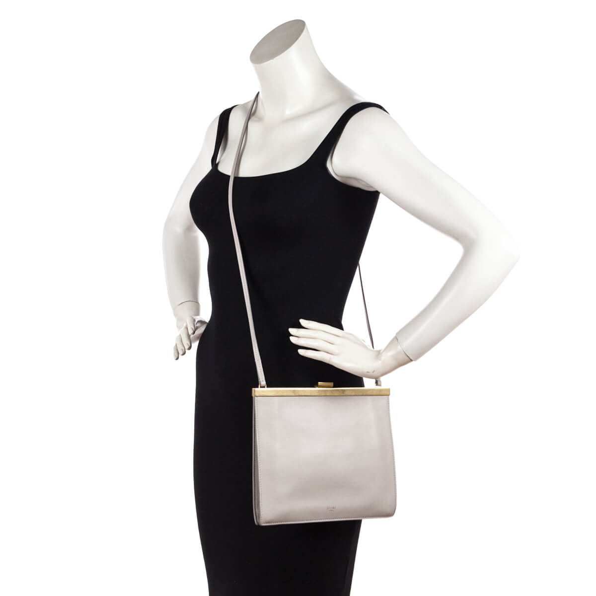 Celine Gray Smooth Calfskin Mini Clasp Bag - Preloved Celine Clasp Bag