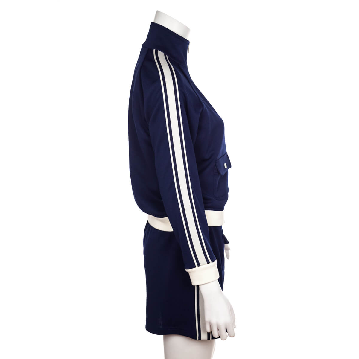 Celine Navy & Off White Texturized Jersey Cropped Tracksuit Jacket & Skirt Set Size M/L - Love that Bag etc - Preowned Authentic Designer Handbags & Preloved Fashions