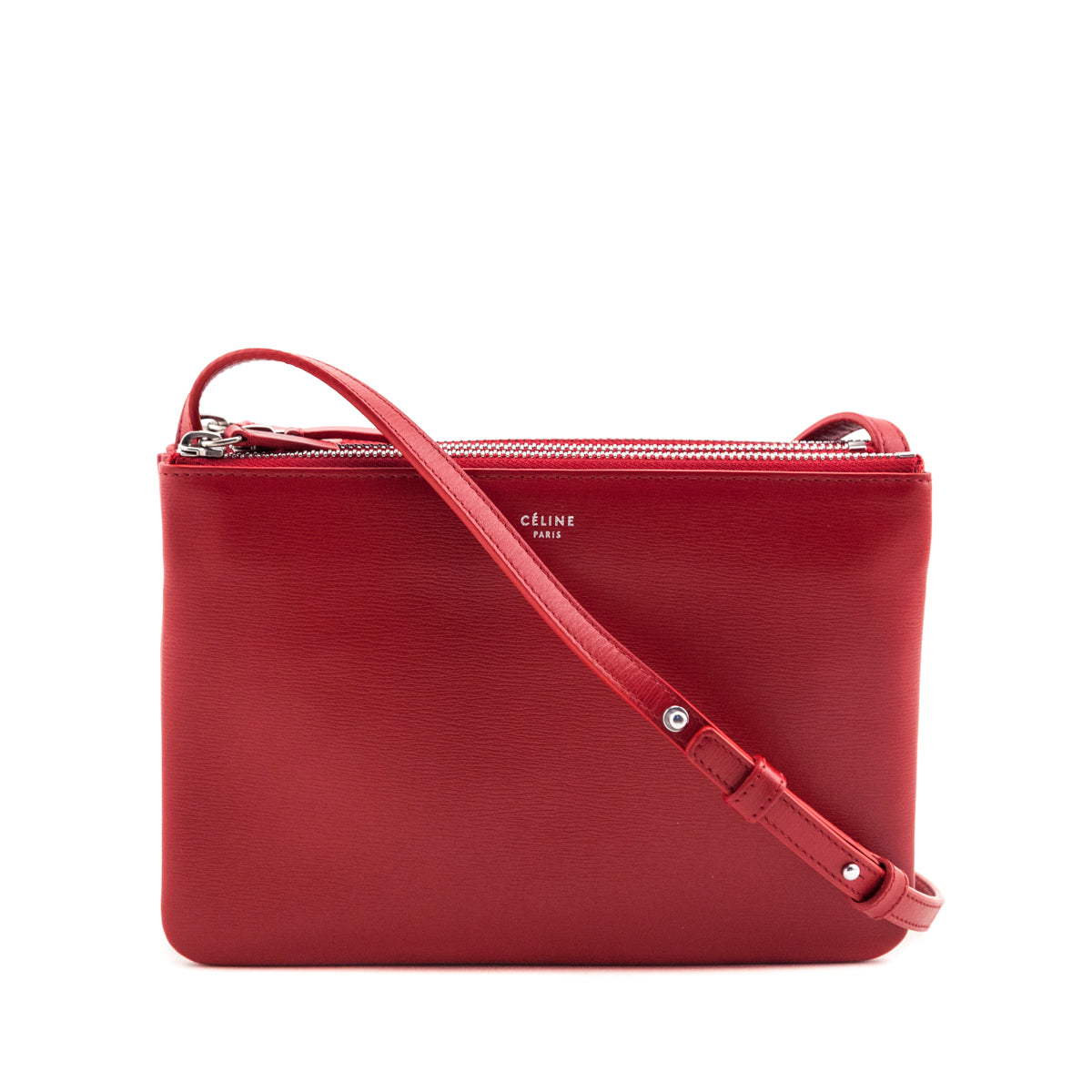 Celine Red Lambskin Small Trio Crossbody Bag