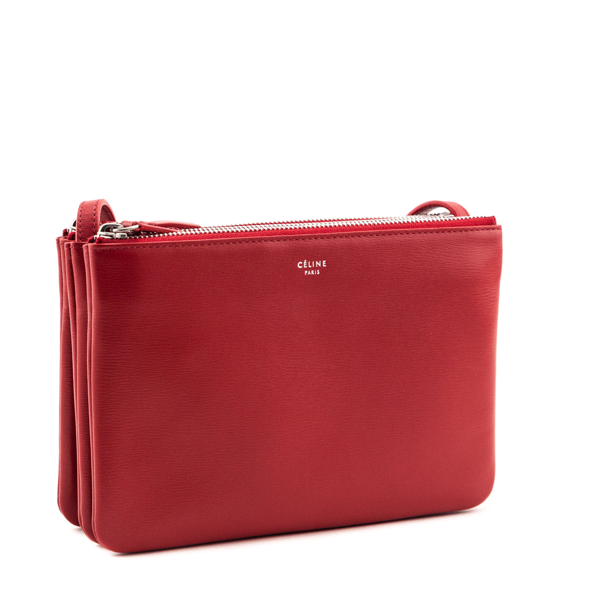 Celine Red Lambskin Small Trio Crossbody Bag