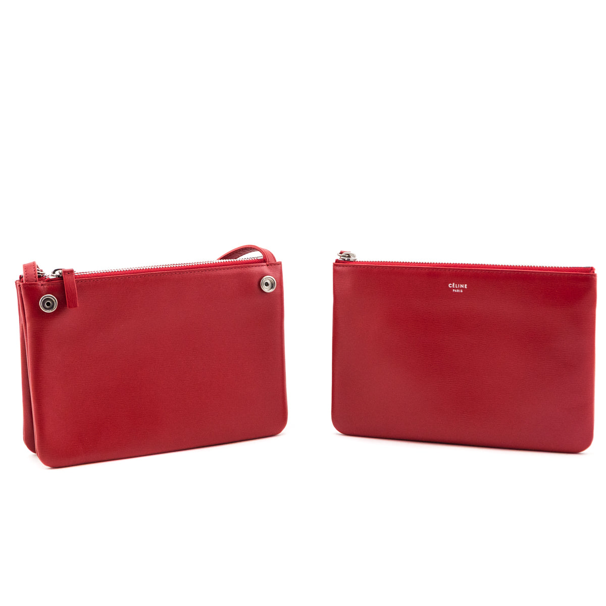 Celine Red Lambskin Small Trio Crossbody Bag