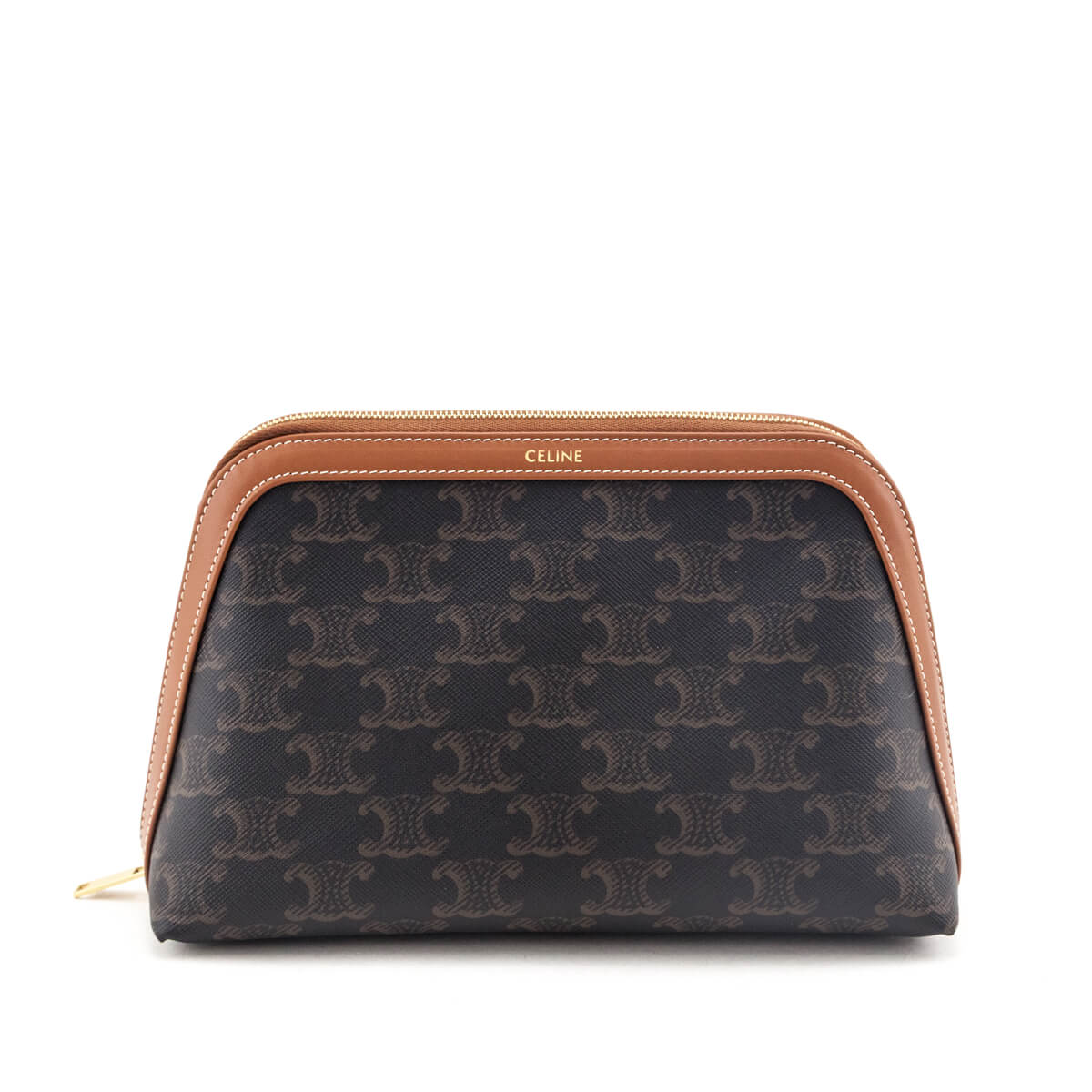 Celine Tan Triomphe Canvas Medium Cosmetic Pouch - Love that Bag etc - Preowned Authentic Designer Handbags & Preloved Fashions
