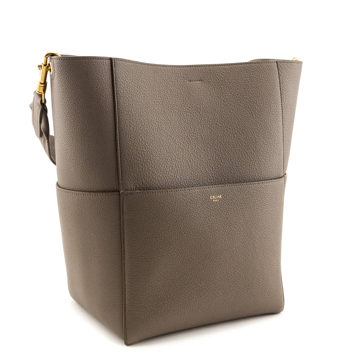 Celine Taupe Soft Grained Calfskin Sangle Bucket Bag - Love that Bag etc - Preowned Authentic Designer Handbags & Preloved Fashions