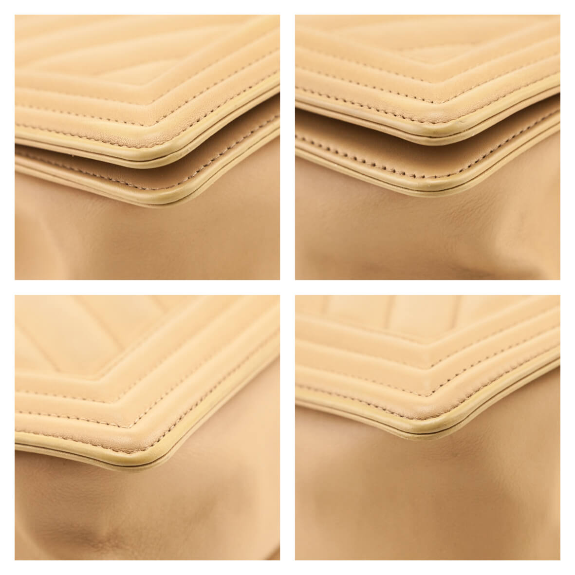 Chanel Beige Calfskin Chevron Quilted Medium Boy Flap - Love that Bag etc - Preowned Authentic Designer Handbags & Preloved Fashions