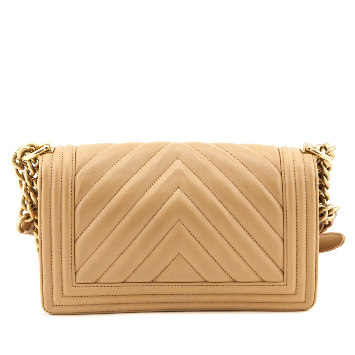 Chanel Beige Calfskin Chevron Quilted Medium Boy Flap - Love that Bag etc - Preowned Authentic Designer Handbags & Preloved Fashions