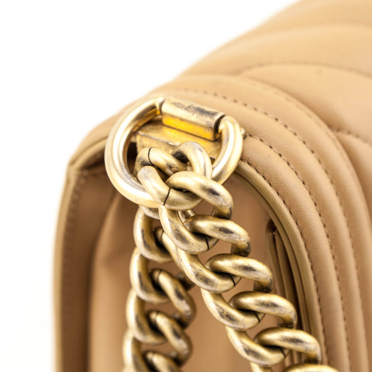 Chanel Beige Calfskin Chevron Quilted Medium Boy Flap - Love that Bag etc - Preowned Authentic Designer Handbags & Preloved Fashions