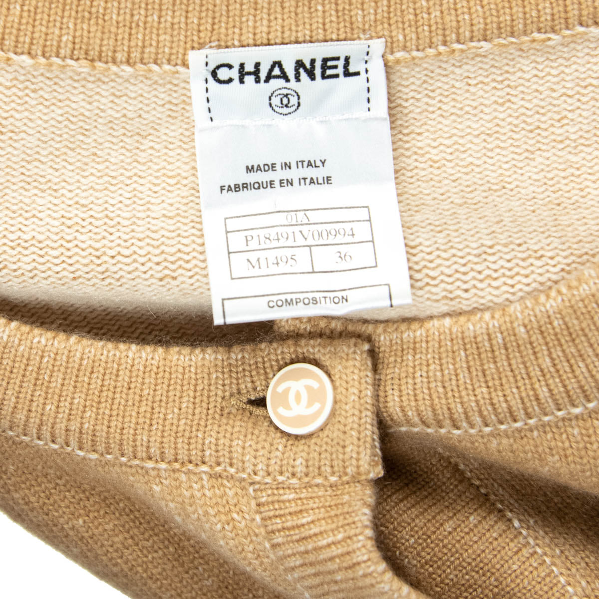 Chanel Beige Cashmere Logo Cardigan Size S | US 4 | FR 36 - Love that Bag etc - Preowned Authentic Designer Handbags & Preloved Fashions