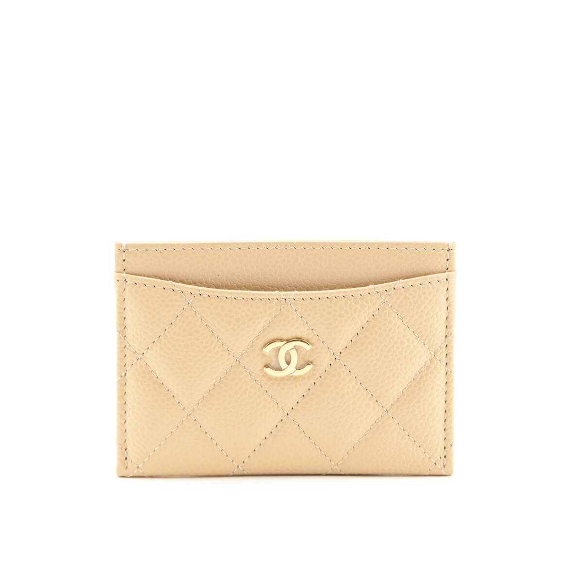 Chanel Beige Caviar Quilted Card Holder