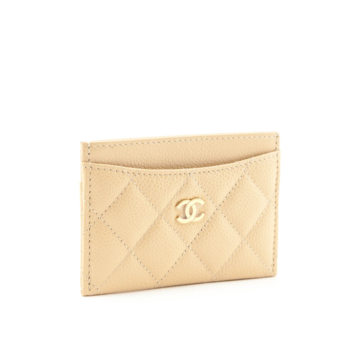 Chanel Beige Caviar Quilted Card Holder