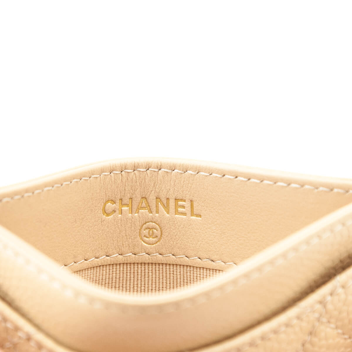 Chanel Beige Caviar Quilted Card Holder