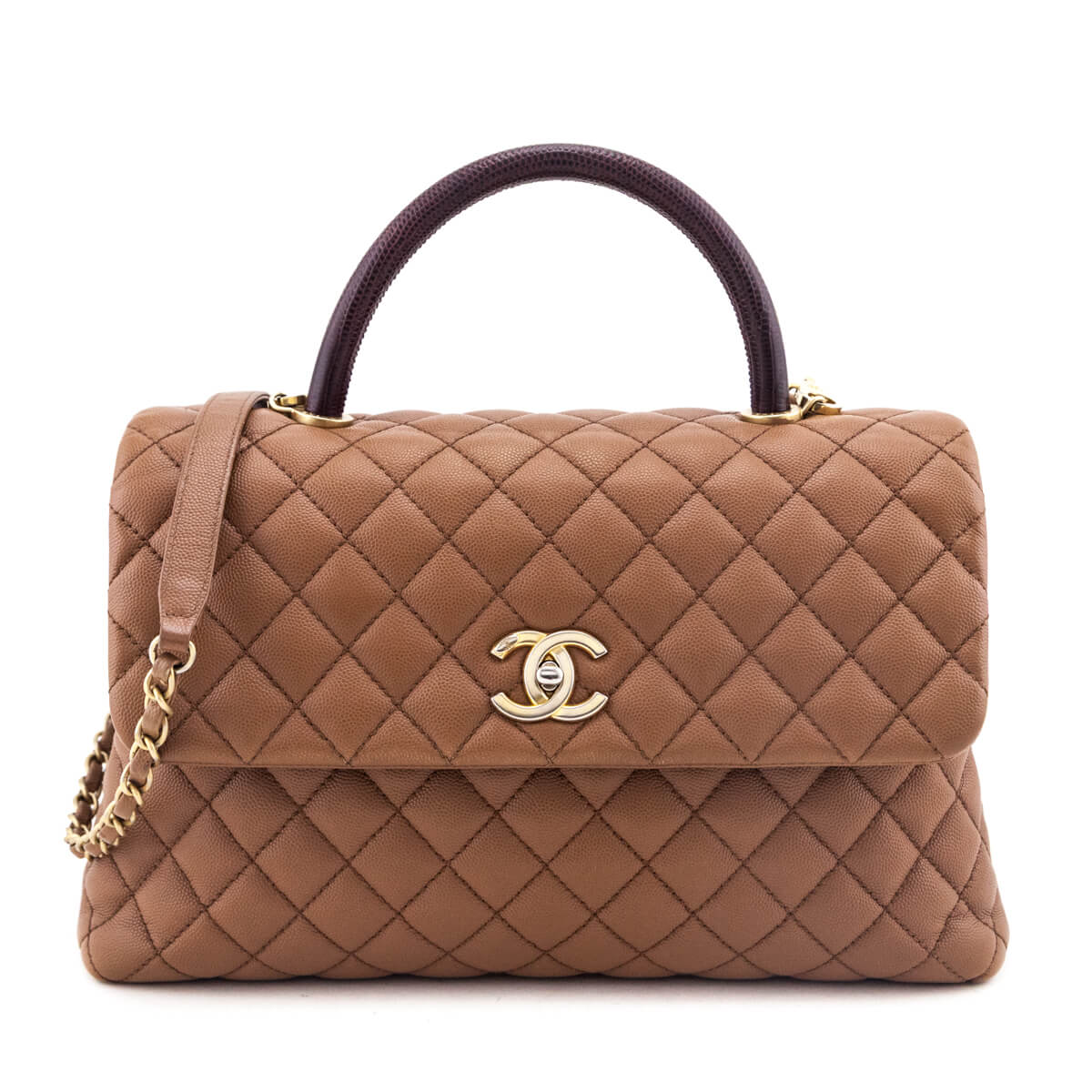 Chanel Beige Caviar & Lizard Quilted Medium Coco Handle Flap Bag - Love that Bag etc - Preowned Authentic Designer Handbags & Preloved Fashions
