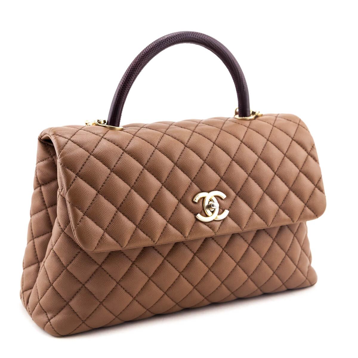 Chanel Beige Caviar & Lizard Quilted Medium Coco Handle Flap Bag - Love that Bag etc - Preowned Authentic Designer Handbags & Preloved Fashions