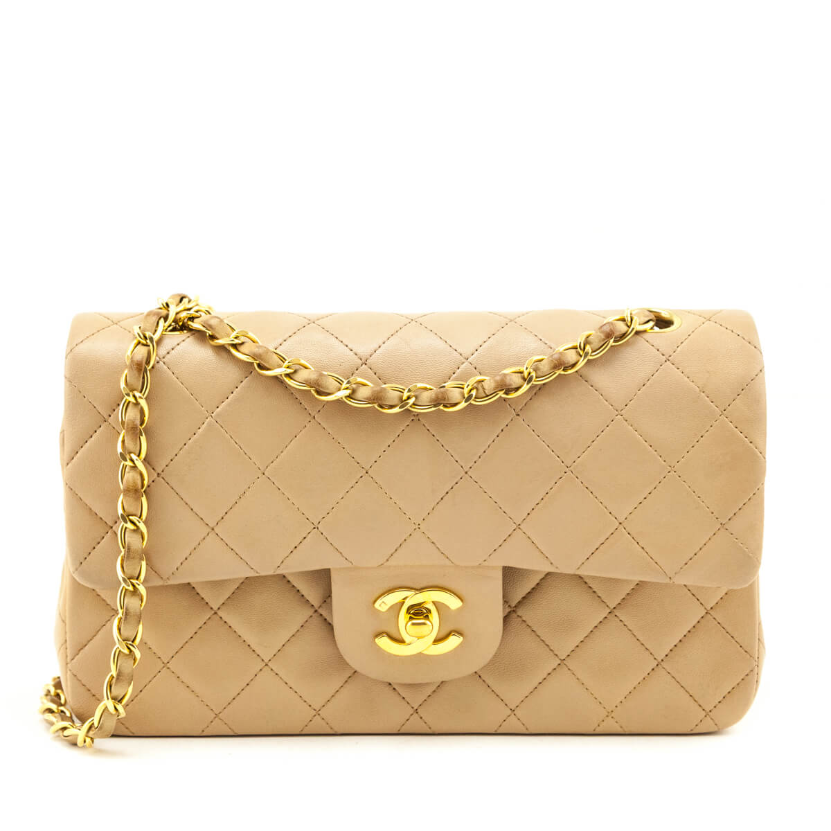 Chanel Beige Lambskin Quilted Medium Double Flap Bag - Love that Bag etc - Preowned Authentic Designer Handbags & Preloved Fashions