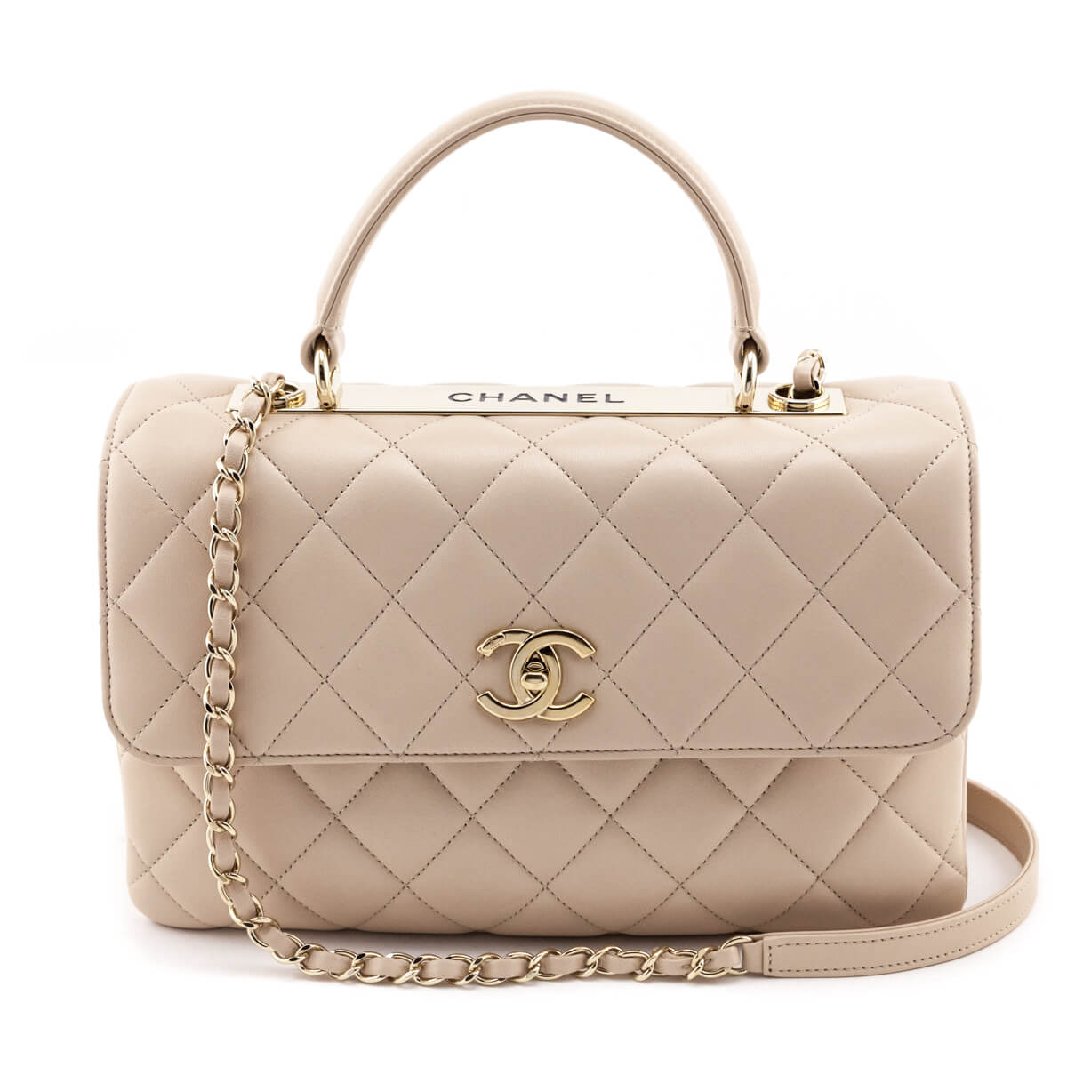 Chanel - Authenticated Trendy CC Top Handle Handbag - Leather Beige Plain for Women, Very Good Condition
