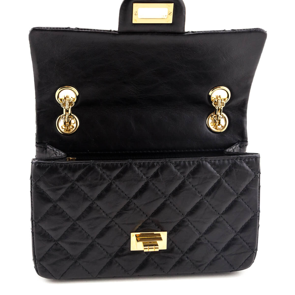 Chanel Black Aged Calfskin Quilted 2.55 Reissue Mini Flap Bag