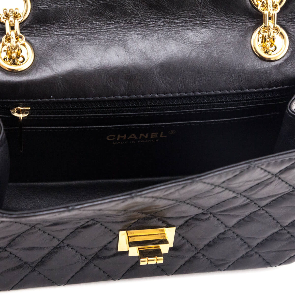 Chanel Black Aged Calfskin Quilted 2.55 Reissue Mini Flap Bag