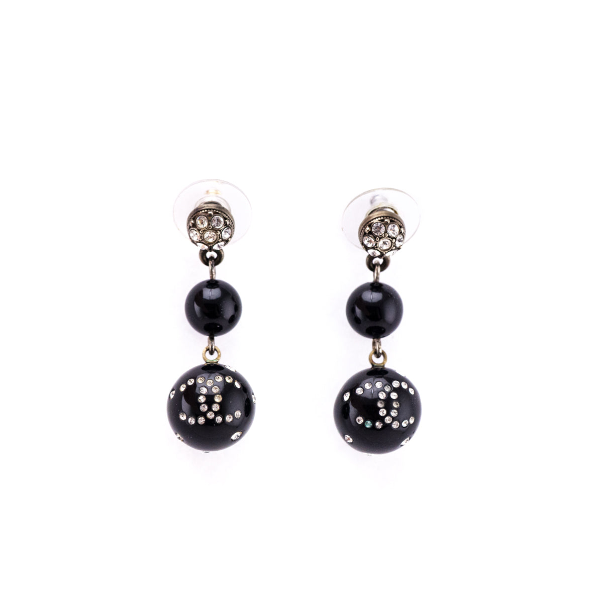 Chanel Black Blead Crystal 2008 CC Drop Earrings