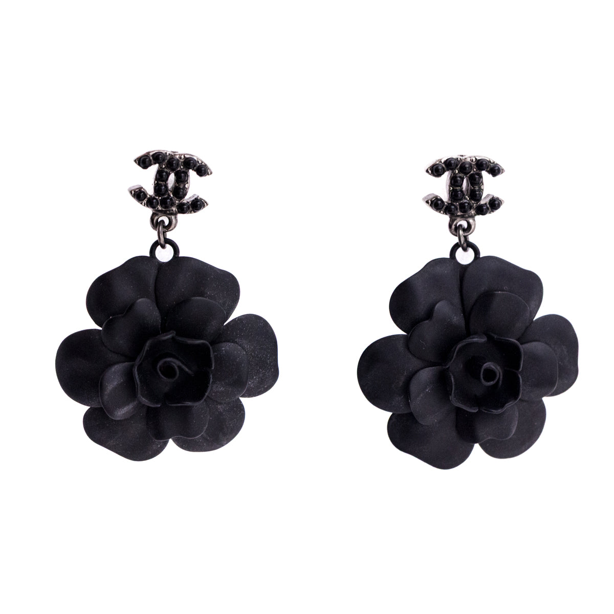 Chanel Black Camellia CC 2009 Drop Earrings - Love that Bag etc - Preowned Authentic Designer Handbags & Preloved Fashions
