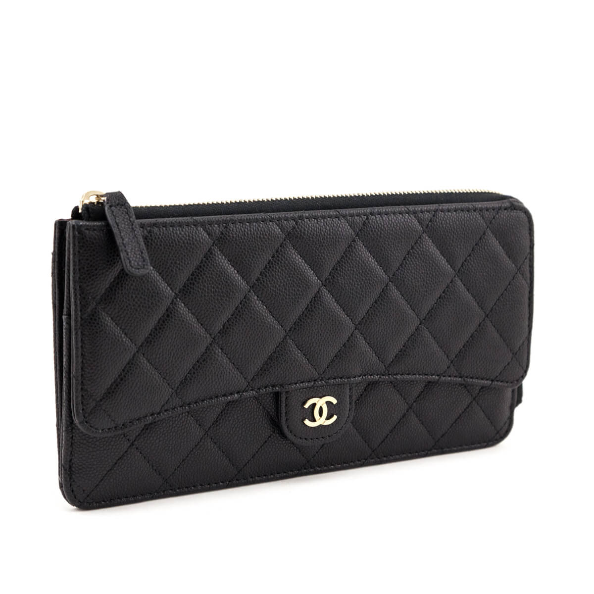 Chanel Black Caviar Quilted Flap Zip Long Wallet - Love that Bag etc - Preowned Authentic Designer Handbags & Preloved Fashions