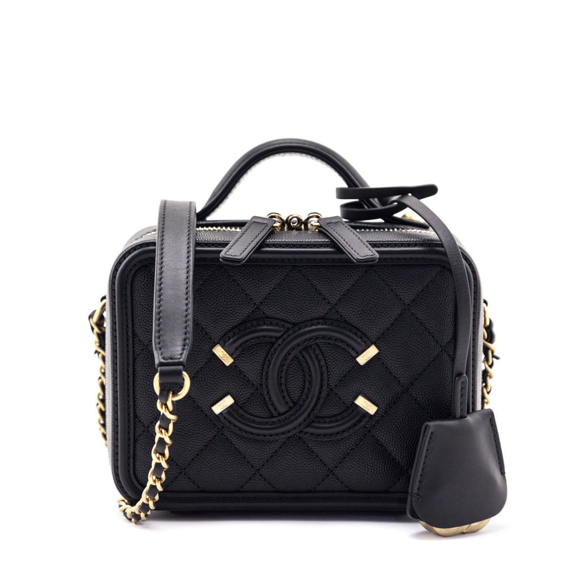 Chanel Black Caviar Quilted Medium CC Filigree Vanity Case - Love that Bag etc - Preowned Authentic Designer Handbags & Preloved Fashions