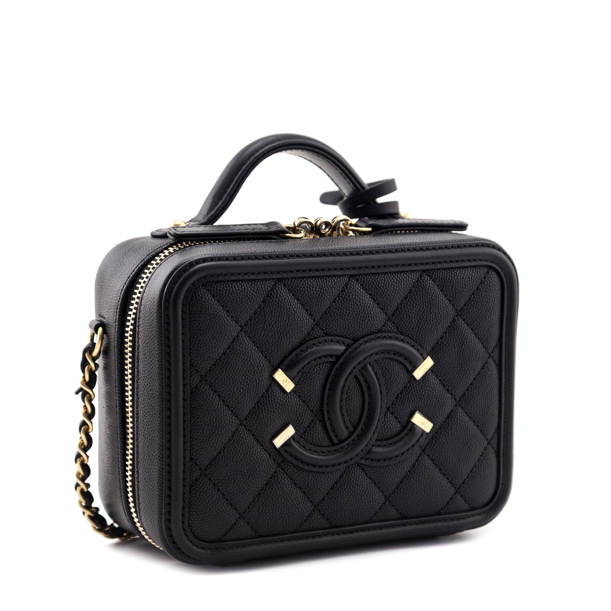 Chanel Black Caviar Quilted Medium CC Filigree Vanity Case - Love that Bag etc - Preowned Authentic Designer Handbags & Preloved Fashions