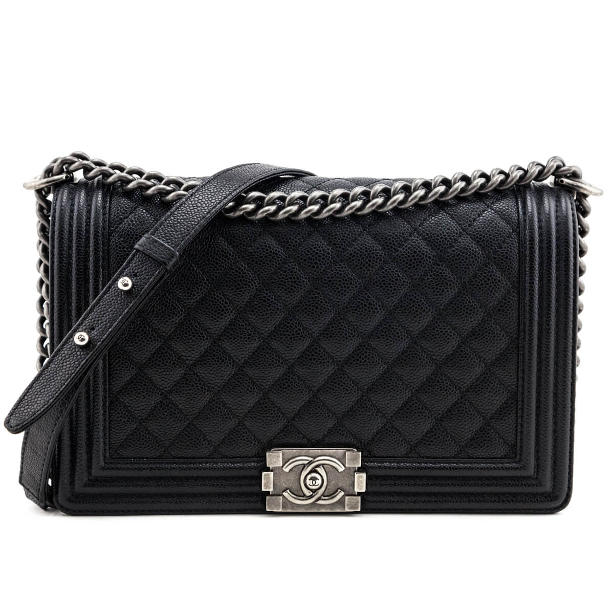 Chanel Black Caviar Quilted New Medium Boy Flap Bag - Love that Bag etc - Preowned Authentic Designer Handbags & Preloved Fashions