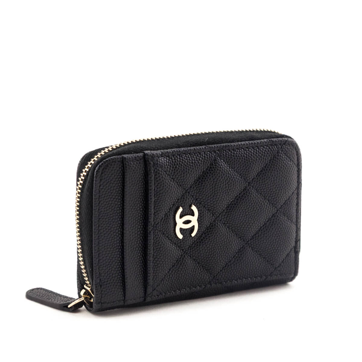 Chanel Black Caviar Quilted Zip Card Holder
