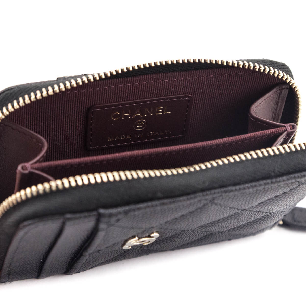 Chanel Black Caviar Quilted Zip Card Holder