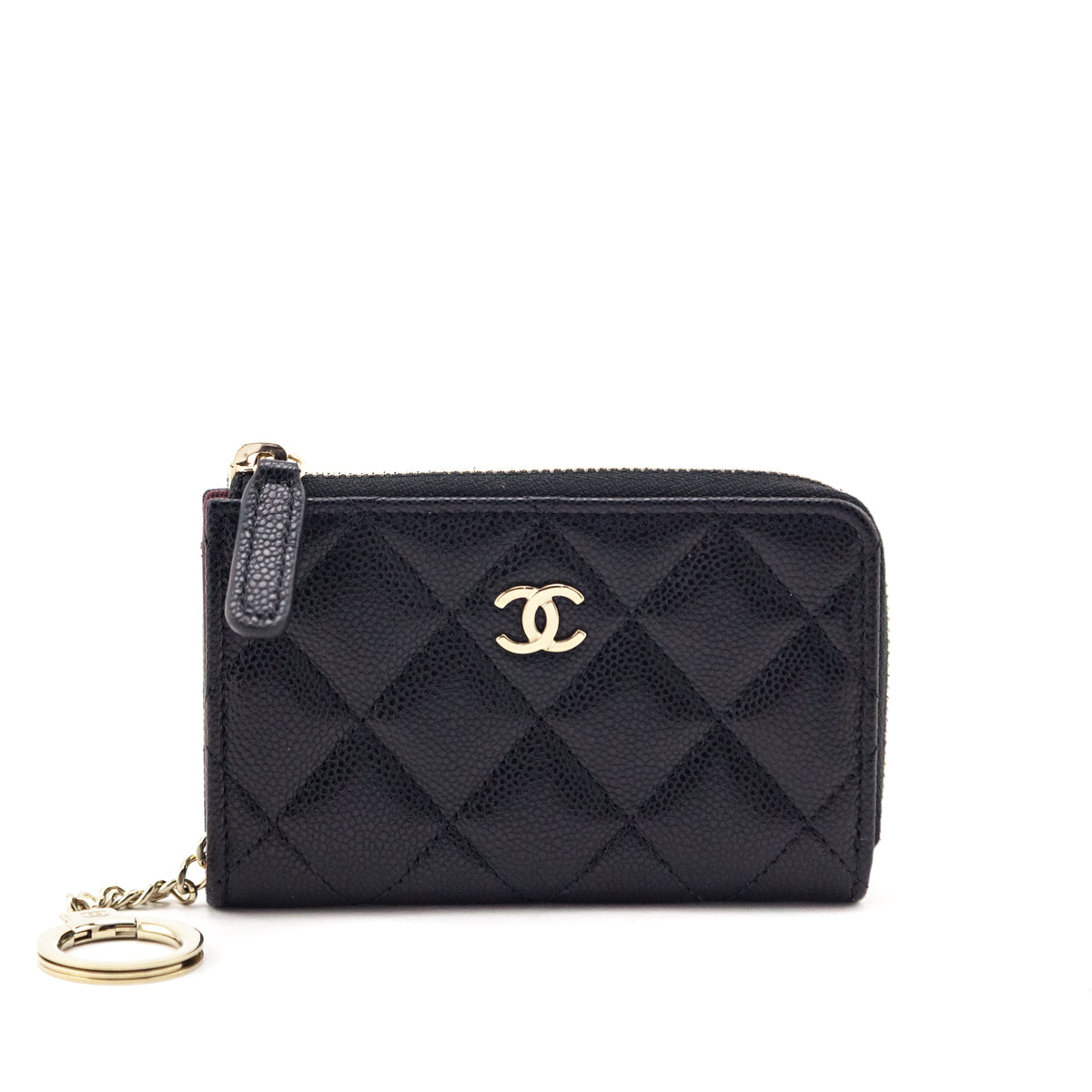 Chanel Black Caviar Quilted Zipped Key Holder Case