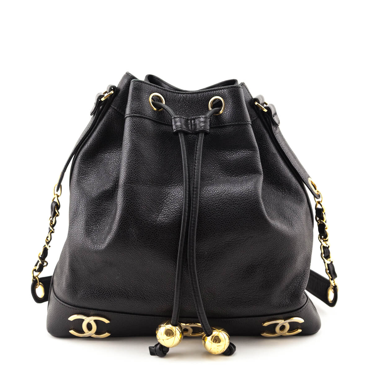 Chanel Black Caviar Vintage Triple CC Drawstring Bucket Bag